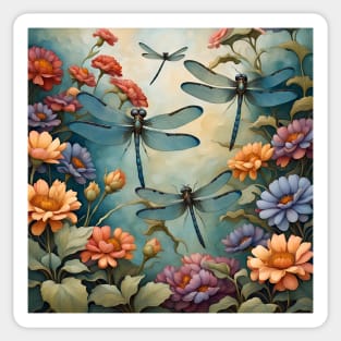 Jardin Bleu Dragonfly Flower Oasis Blue Garden Sticker